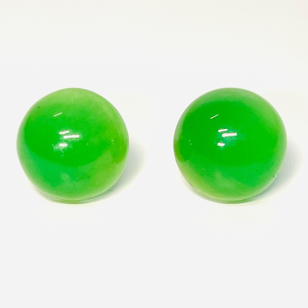 Green Bakelite Dome Stud Silver Back Earrings - image 3